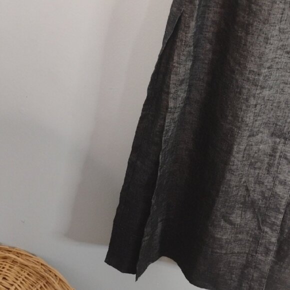 THEORY Linen Heather Gray Button Down High Slit Sides Maxi Shirt Dress Size 6 - Picture 5 of 12